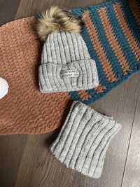 вязаний набір шапка хомут шарф сірий утеплений ,натуральний вік 3-5