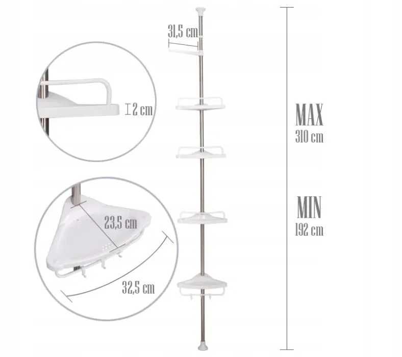 Teleskopowa półka ŁAZIENKOWA PRYSZNICOWA NAROŻNA możliwa wysyłka