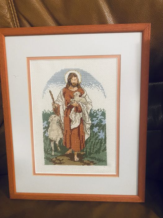 Ręcznie haftowane obrazy Jezus Dobry Pasterz i Maryja