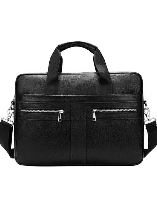 Сумка-портфель шкіряна чорна, коричнева для документів А4, ноутбука