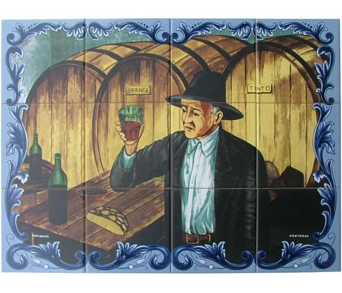 Painéis de azulejos Pipas Prova Vinhos Adega Quadros Copos Porto Calem
