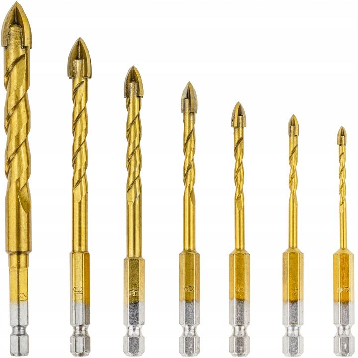 Wiertła Do Szkła Płytek Ceramiki Gresu Wiertło 3-12mm 7 Szt Hex 1/4" P