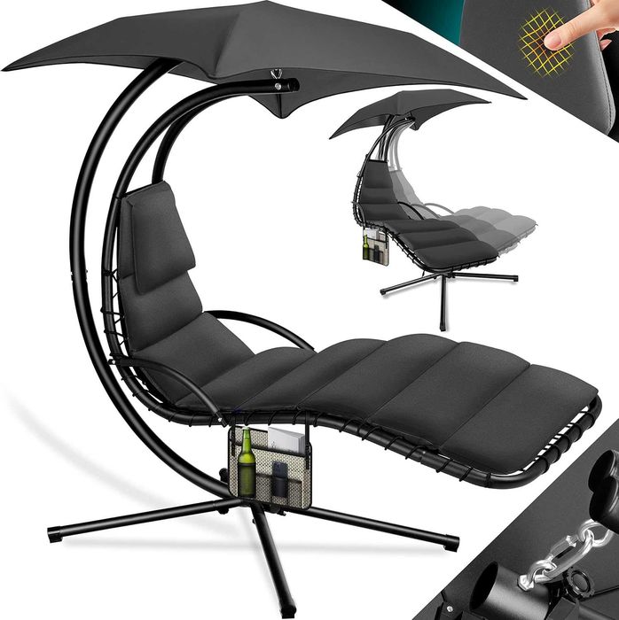 Leżak wiszący z daszkiem Ogrodowy Bujany z organizerem Fotel Hamak