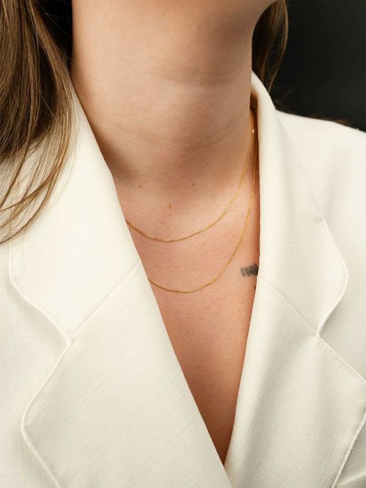 Złoty łańcuszek pancerka 1mm na chrzest, komunię 45cm 585