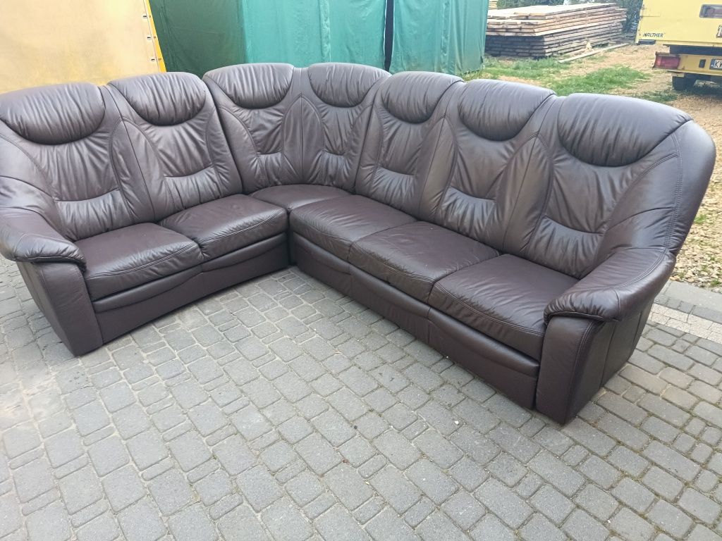 Narożnik skórzany,że skóry naturalnej, funkcja spania, pojemnik,