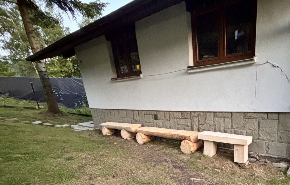 Ławka drewniana, ogniskowa, ogrodowa z bali bez oparcia 210cm