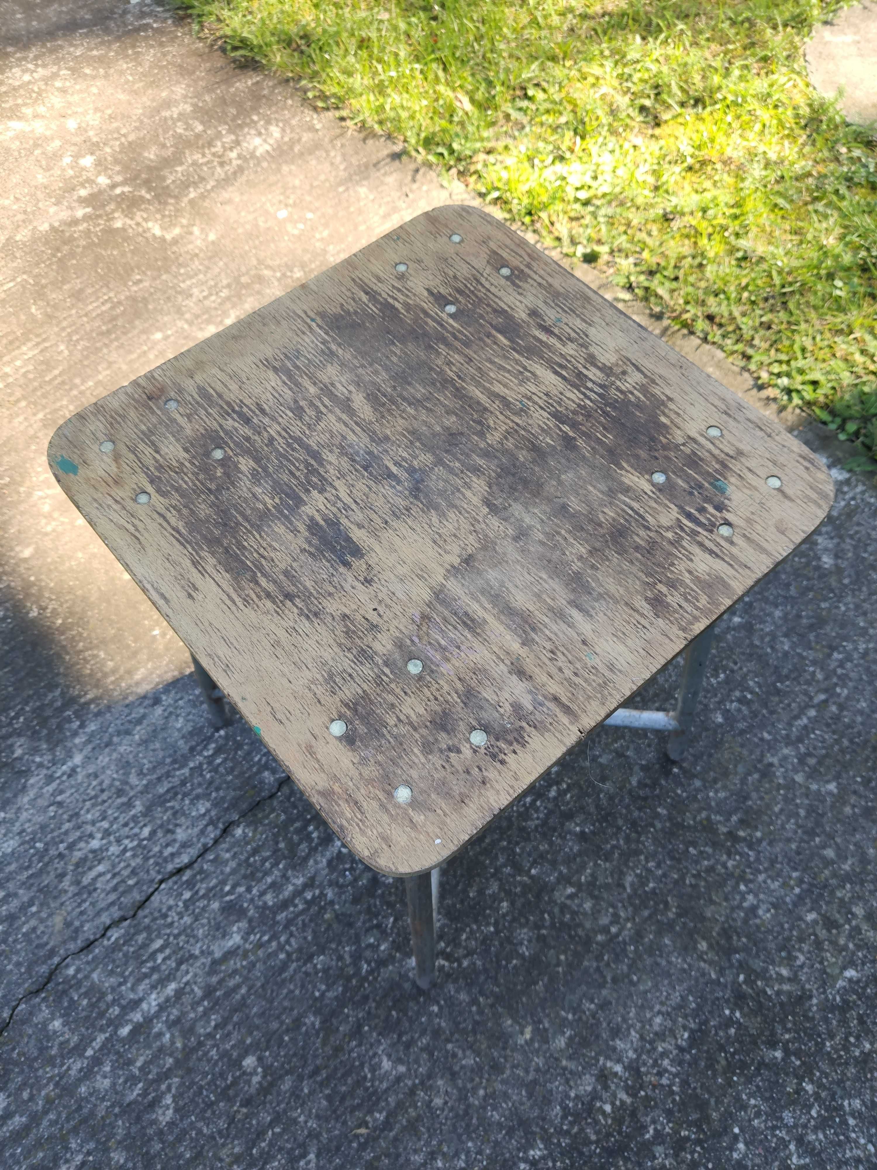 Taboret metalowo drewniany PRL
