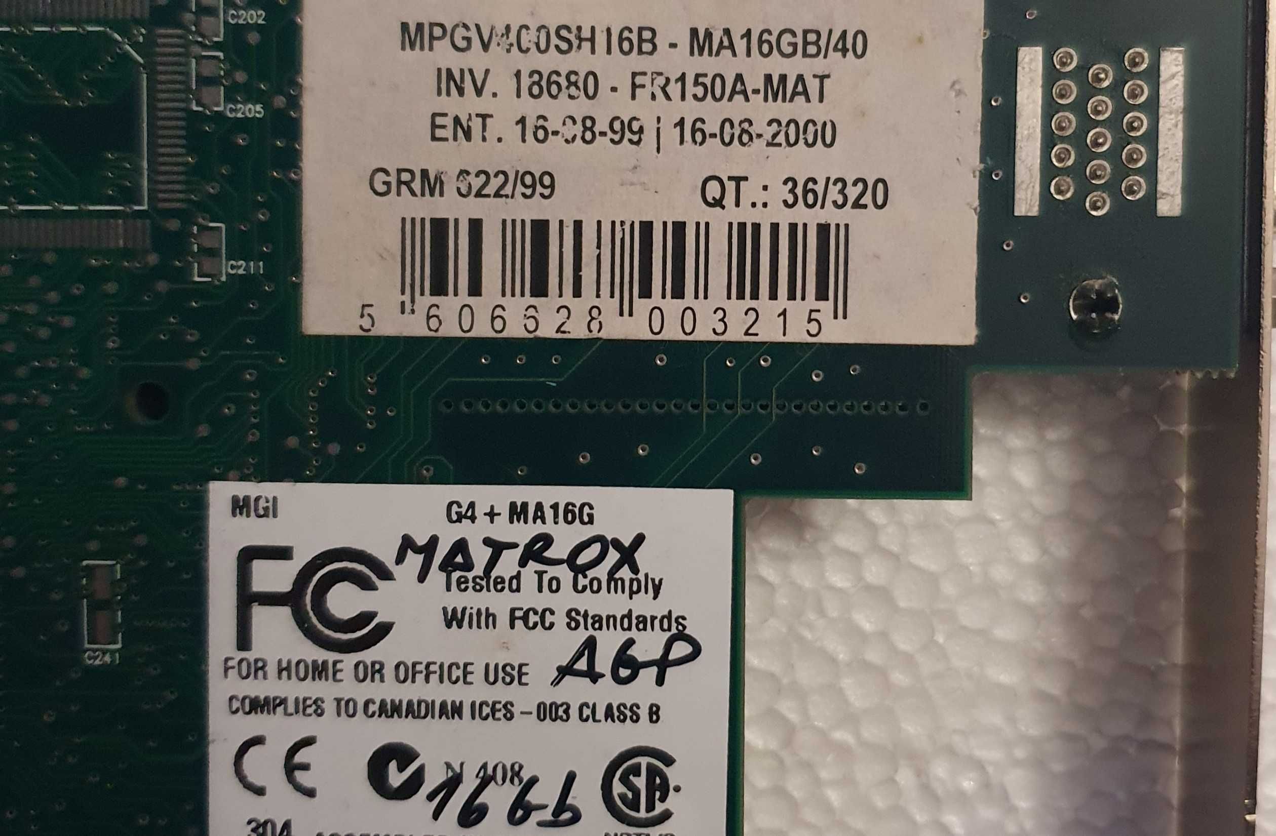 Rara Placa gráfica / Vídeo vintage, Matrox G4+ MA16G, 16Mb, AGP