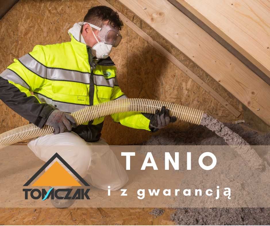 Ocieplenie stropu dachu Dach wiązarowy Wiązary Wełna Granulat Celuloza