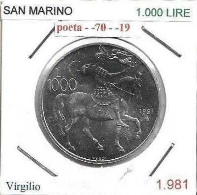 San Marino -- 1.000 Lire - 1981 -  Vírgilio - Eneida -  Moeda de Prata