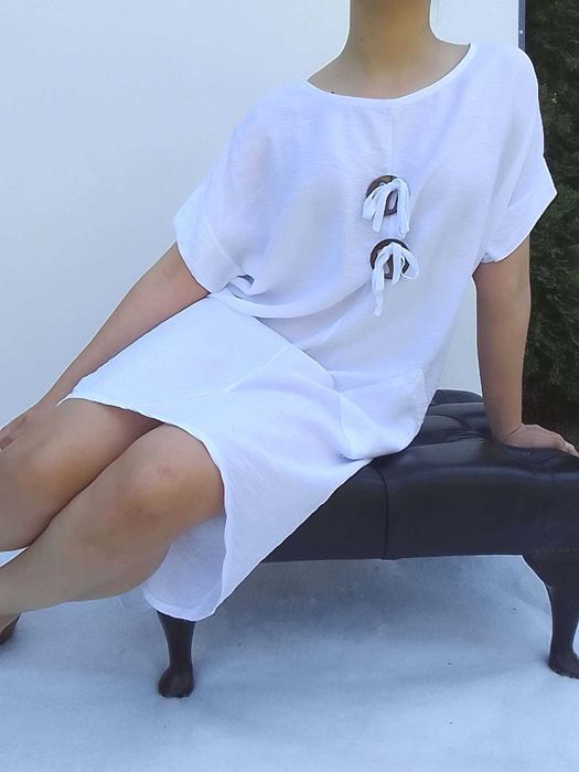 Nowa  z metką Biała asymetryczna swobodna sukienka oversize S M L XL