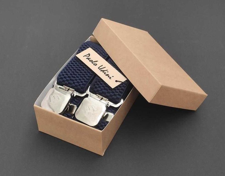 Подтяжки синие мужские широкие Paolo Udini в подарочной упаковке