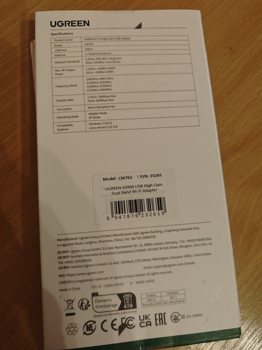 Usb wifi adapter Ugreen AX900 2.4ghz+5.0ghz вайфай адаптер