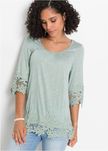 B.P.C t-shirt pistacjowy z koronką 32/34.