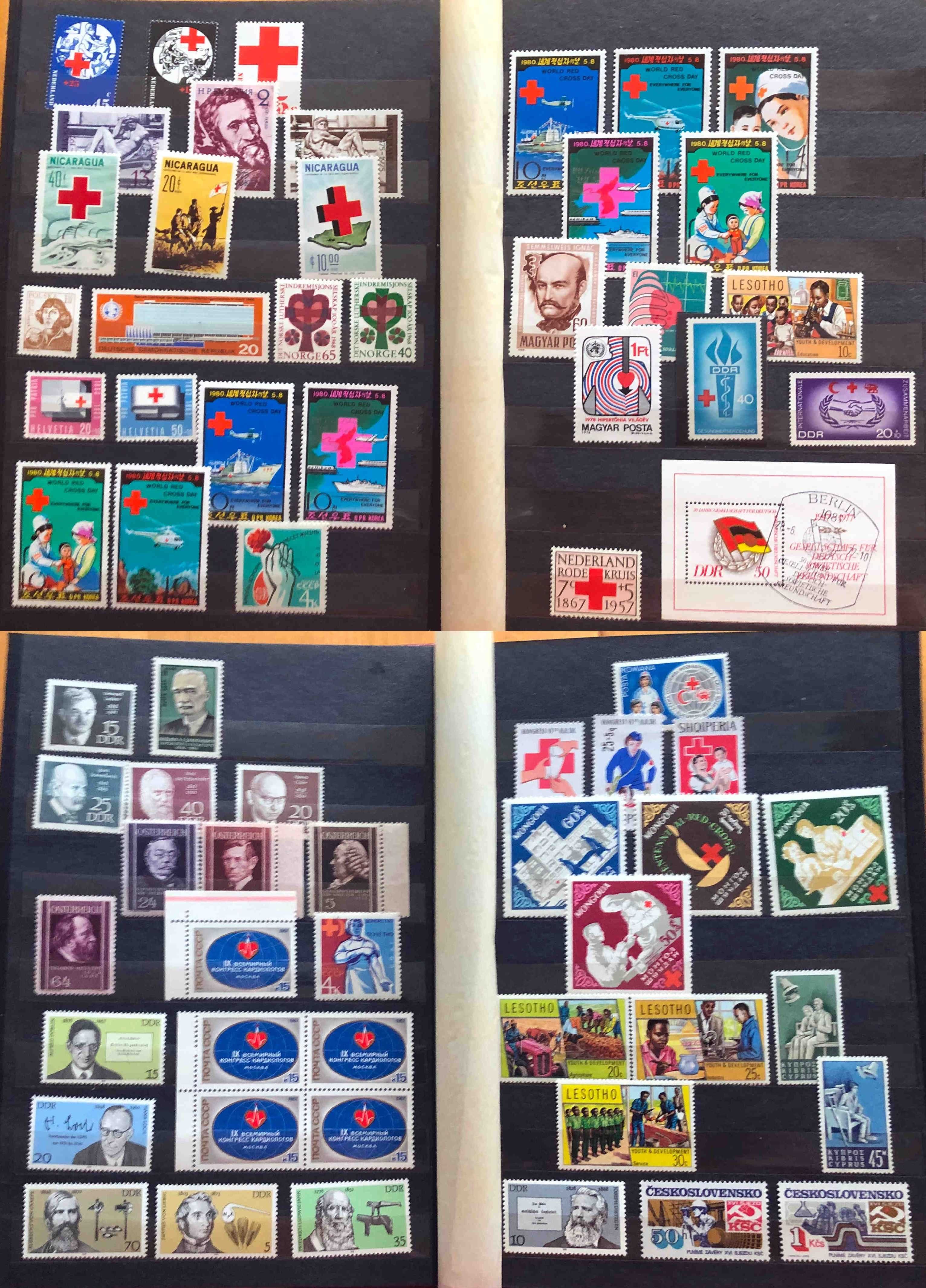 Klaser ze znaczkami, znaczki pocztowe Czerwony Krzyż