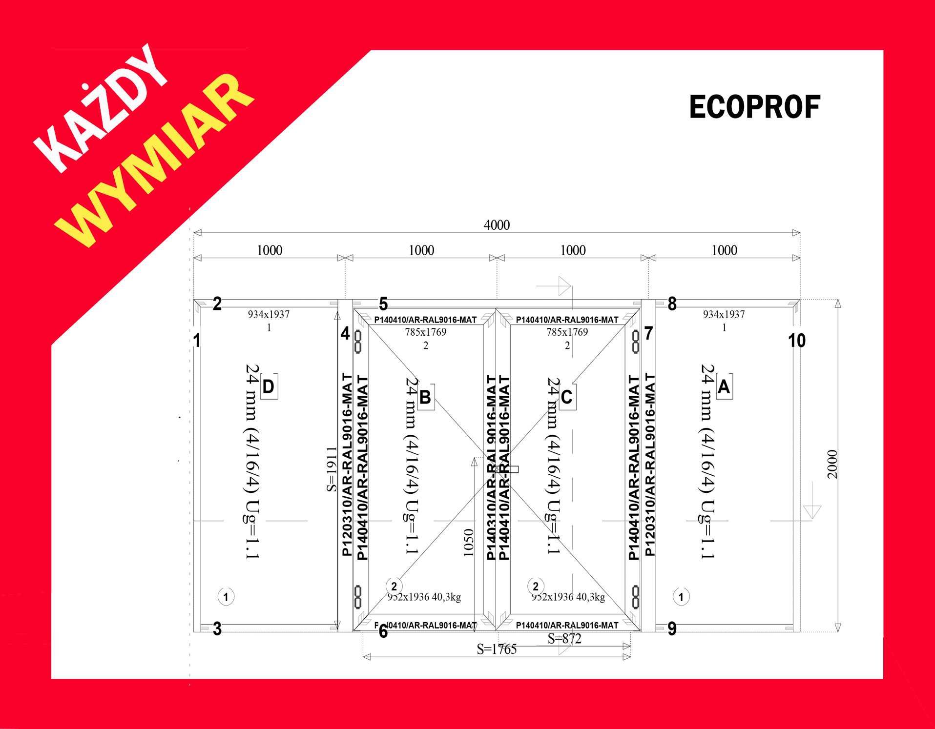 Drzwi aluminiowe przeszklone 4000x2000 Producent Każdy wymiar!