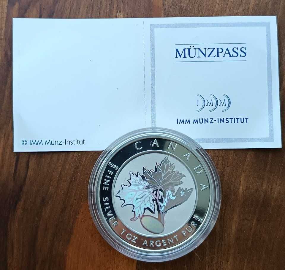 Срібна монета 5 Доларів, "Кленовий лист", 2003 року, 31.1 гр (1oz)