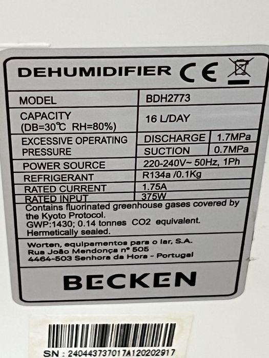 Dehumificador BECKEN