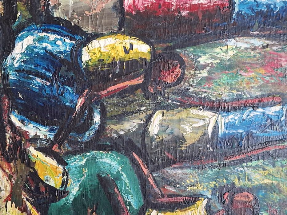 Quadro a óleo antigo motivos africanos