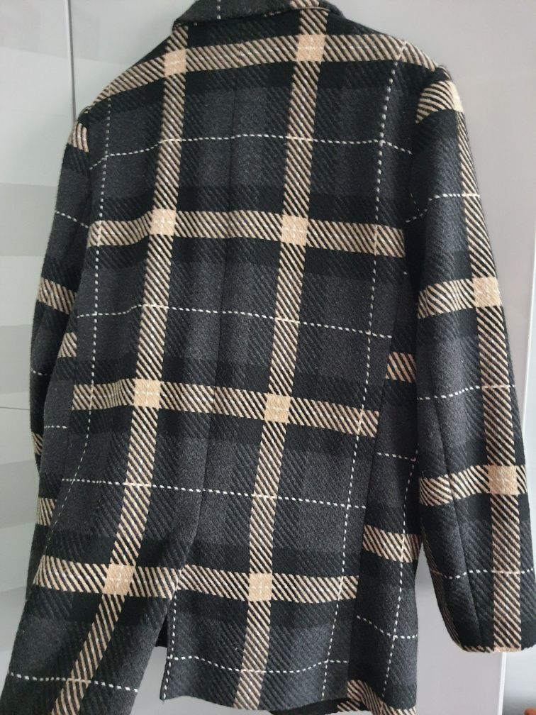 Płaszcz w kratę oversise xl+ h&m 32% wool