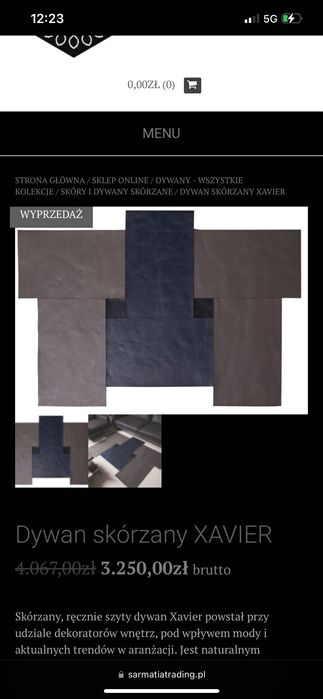 Luksusowy skórzany dywan Xavier szarość i granat geometryczne wzory