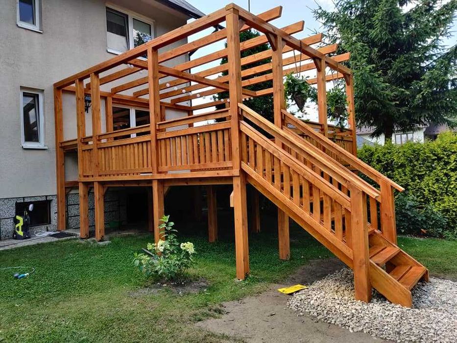 Taras, Barierka drewniana olchowa, Żaluzje regulowane, altany