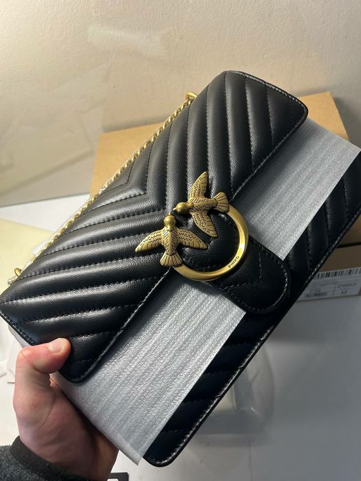 Nowa! Torebka damska czarna skórzana pinko One love chevron