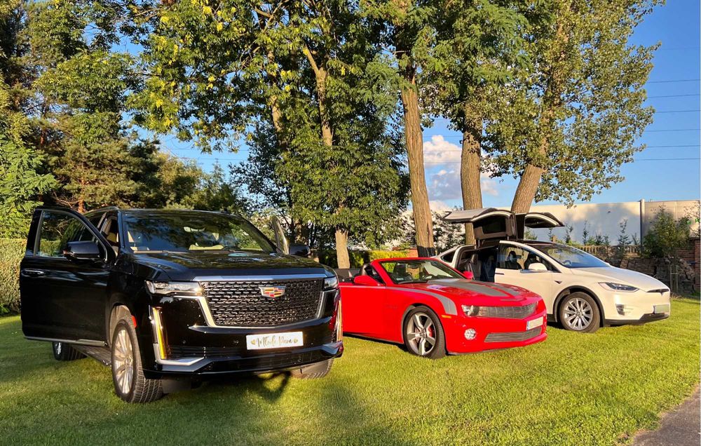 Auto samochód do ślubu - Cadillac Escalade, Chevrolet Camaro, Tesla X
