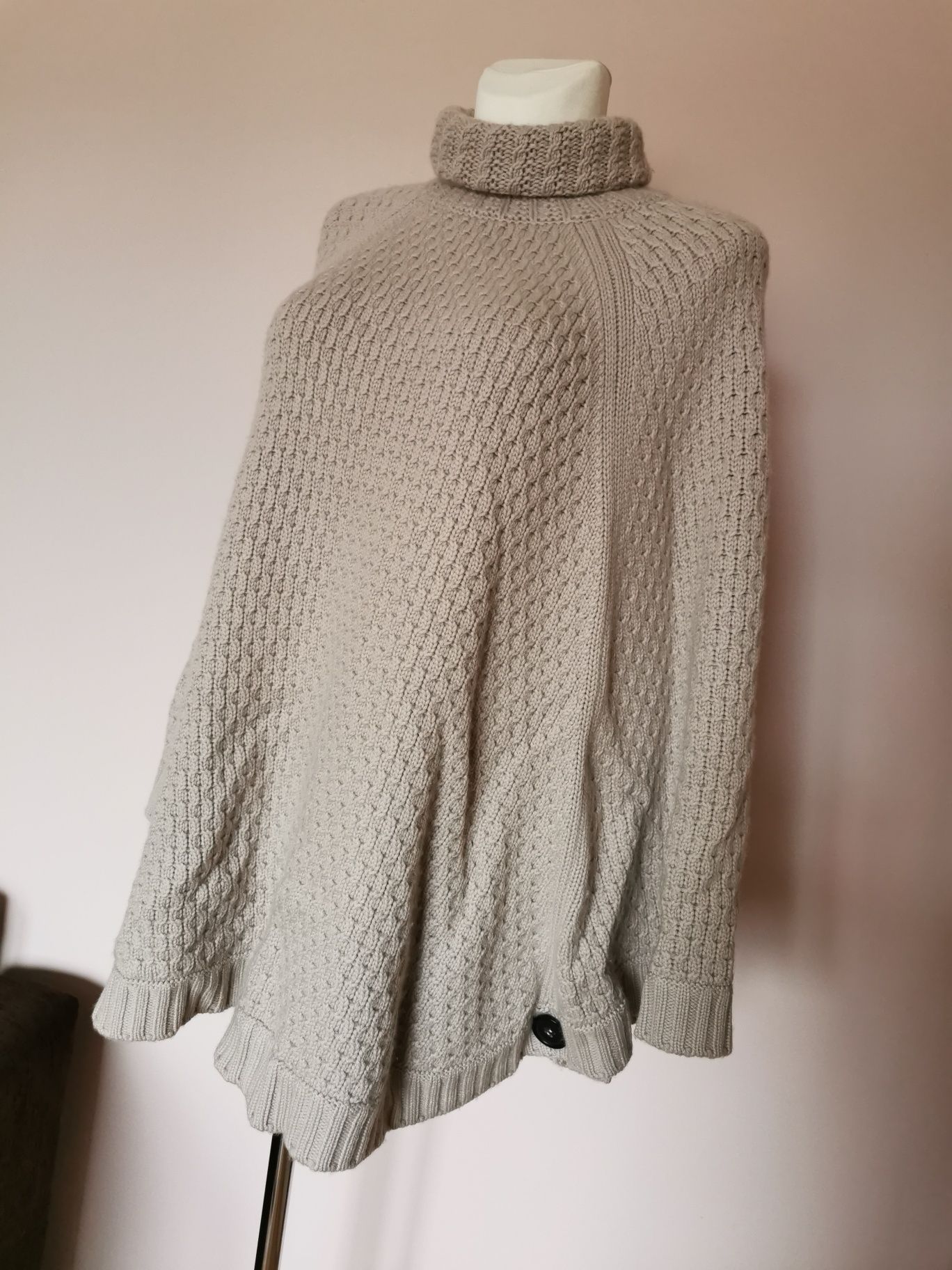 Pure collection wełniane ponczo wełna kaszmir kaszmirowe beżowe L XL