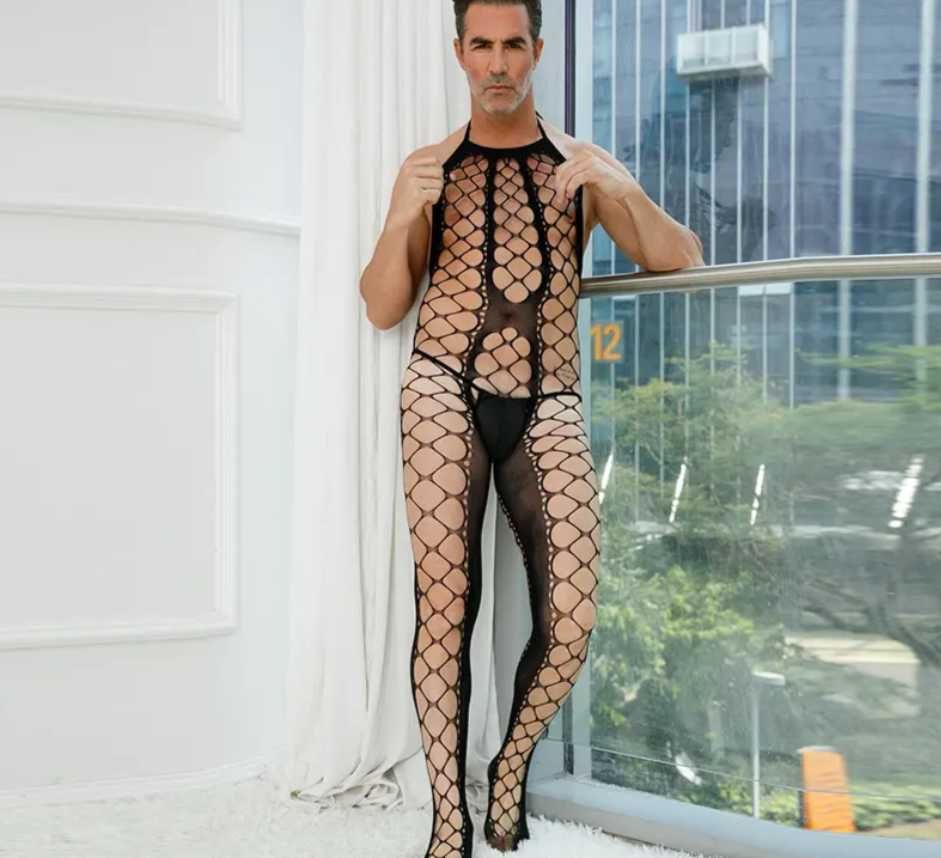 MĘSKA bielizna erotyczna seksowny strój otwarty krok bodystocking