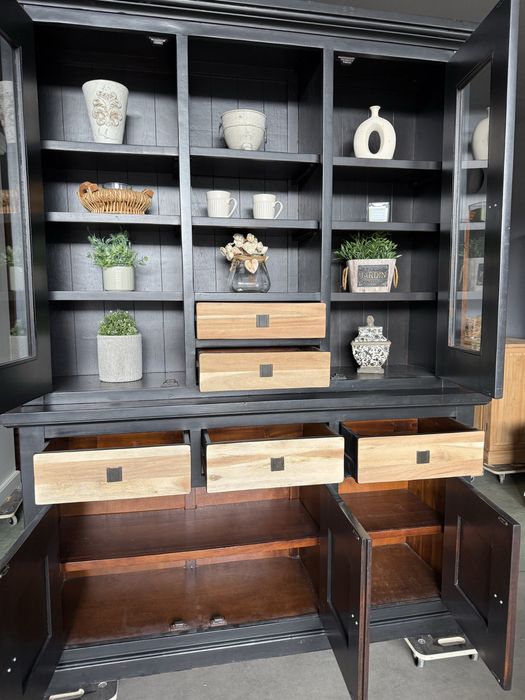 CZARNY Kredens kolonialny witryna drewniany HENDERS LOFT