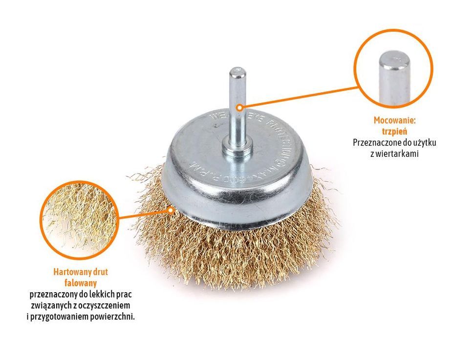 Szczotka doczołowa z trzpieniem - drut falowany FI 6/80 mm / TEGER