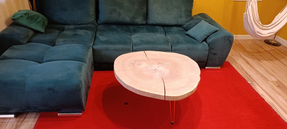 Unikatowy stolik kawowy plaster drewna bielony