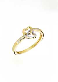 Złoty pierścionek zaręczynowy 585 serca z cyrkoniami r 15