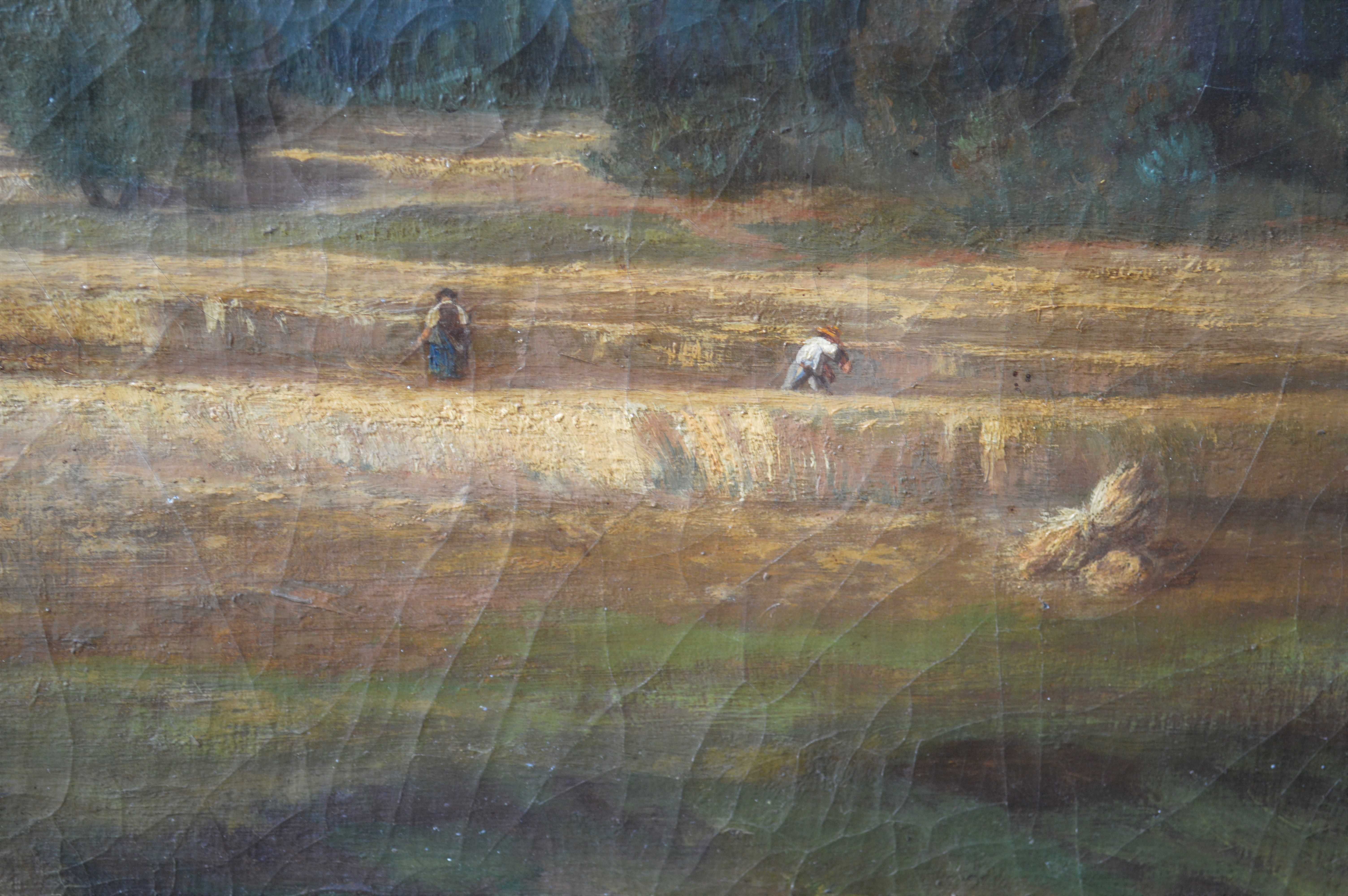 Антикварная живопись E. Brun «Жатва в горах»