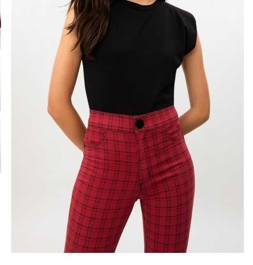 Calças / Treggings vermelho escuro e preto aos quadrados