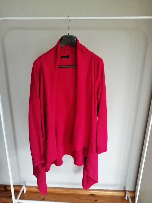 czerwony długi sweter kardigan narzutka czerwona M ponczo 38 damskie