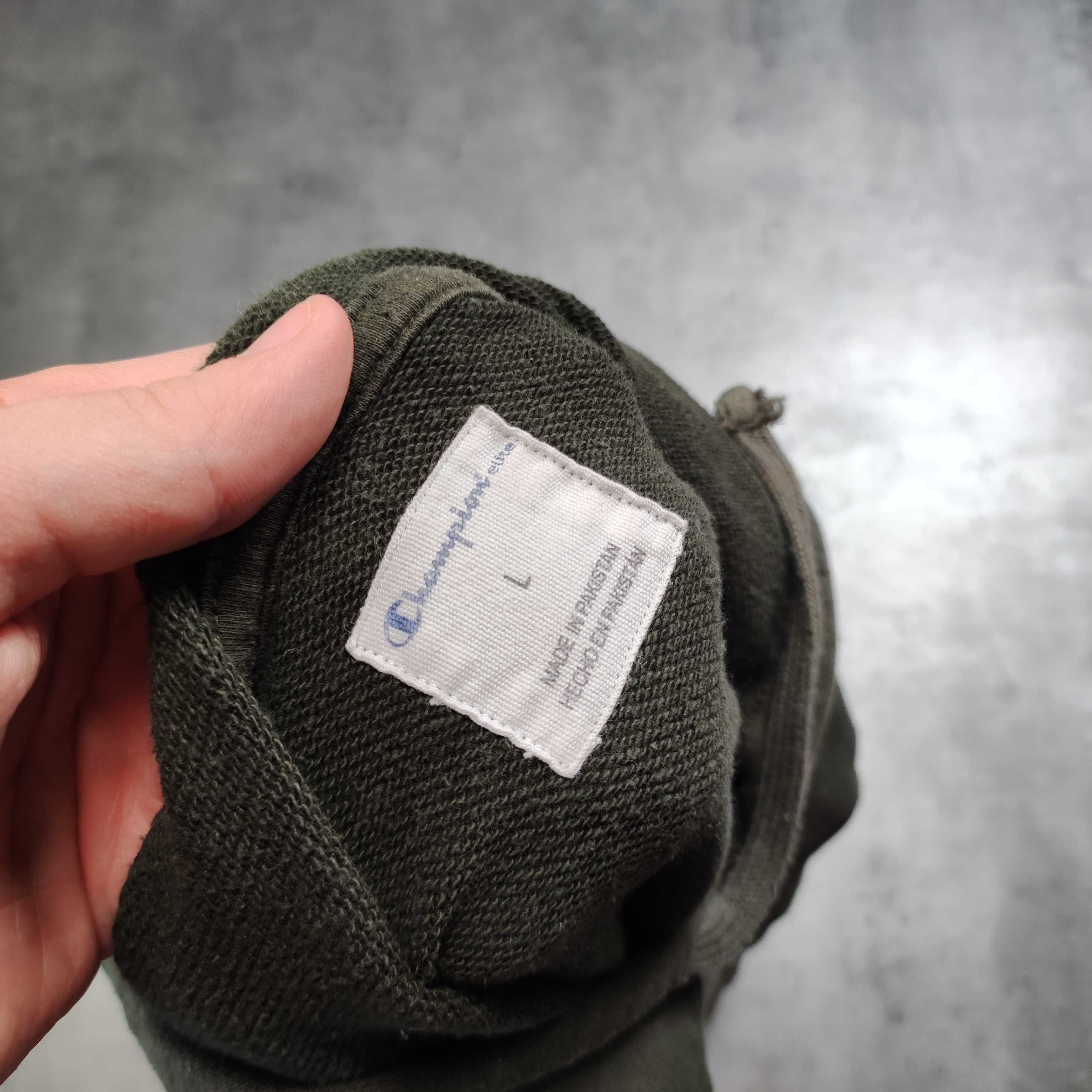 MĘSKA Bluza Bawełna Duże Logo Haft Khaki Hoodie z Kapturem Sportowa