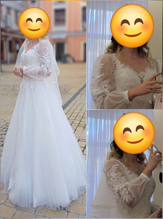 Весільна сукня плаття з рукавами довга корсет + фата + під'юбник