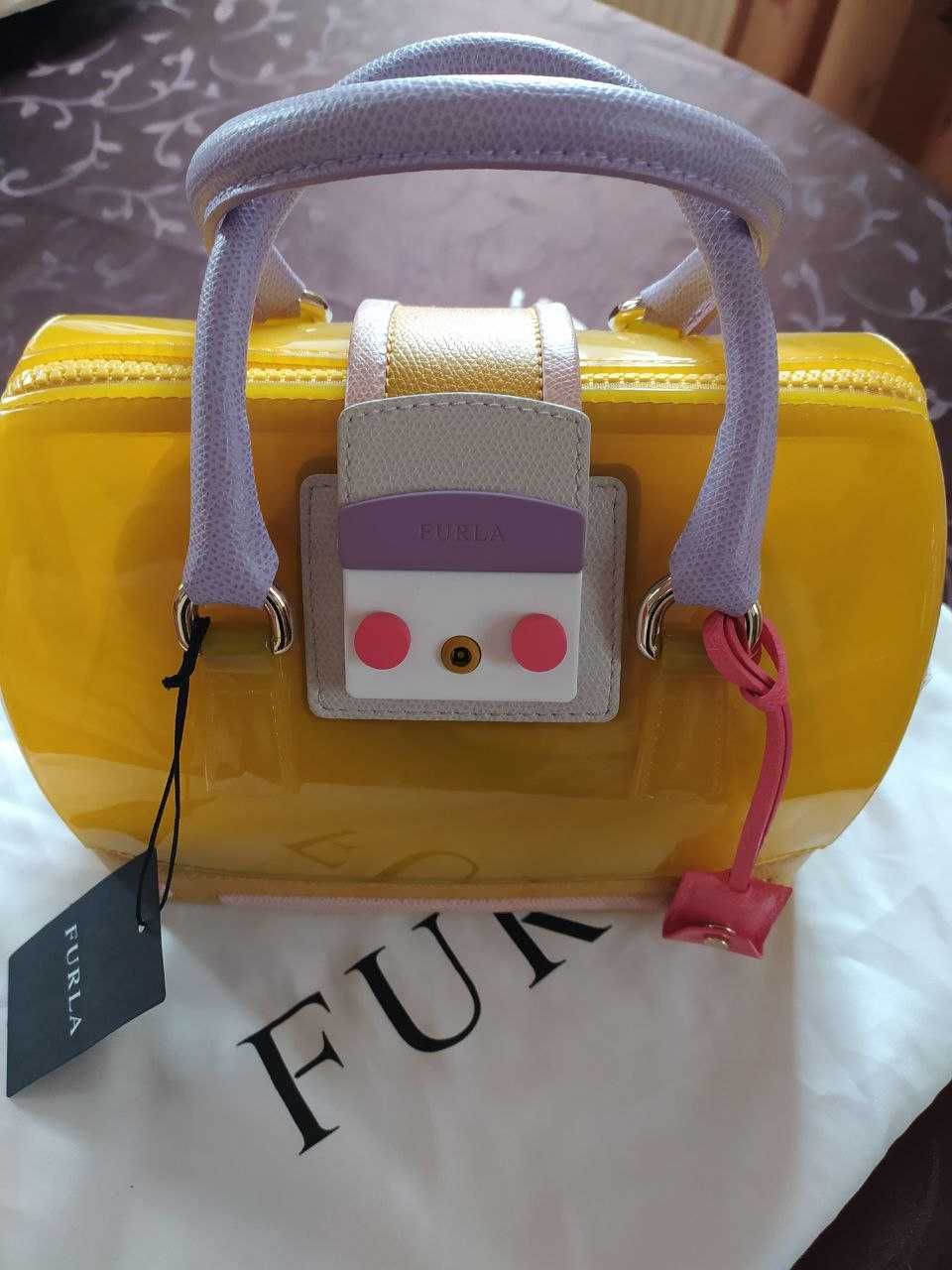 Furla Candy Bag. Сумка жовта з бузковим, рожевим, білим.