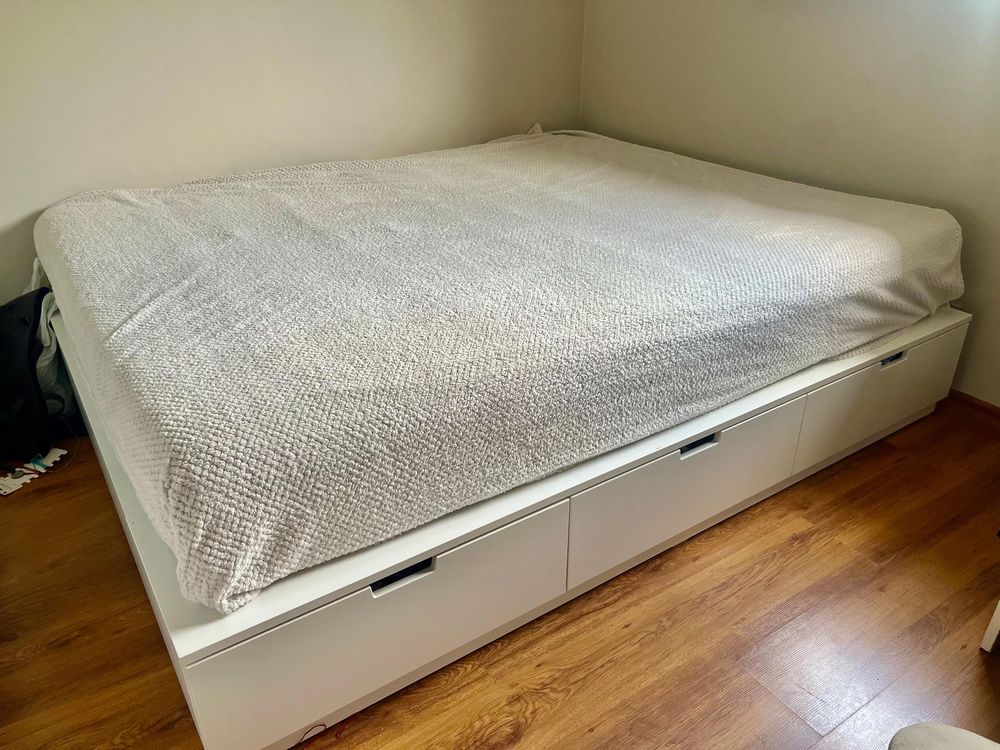 Lóżko ikea nordli 160 200 białe z szufladami
