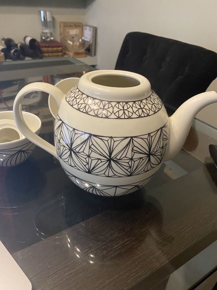 Bule chá cerâmica + 2 taças IKEA