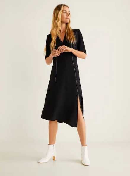 Vestido preto assimétrico com pespontos Mango tam M Novo c/etiqueta