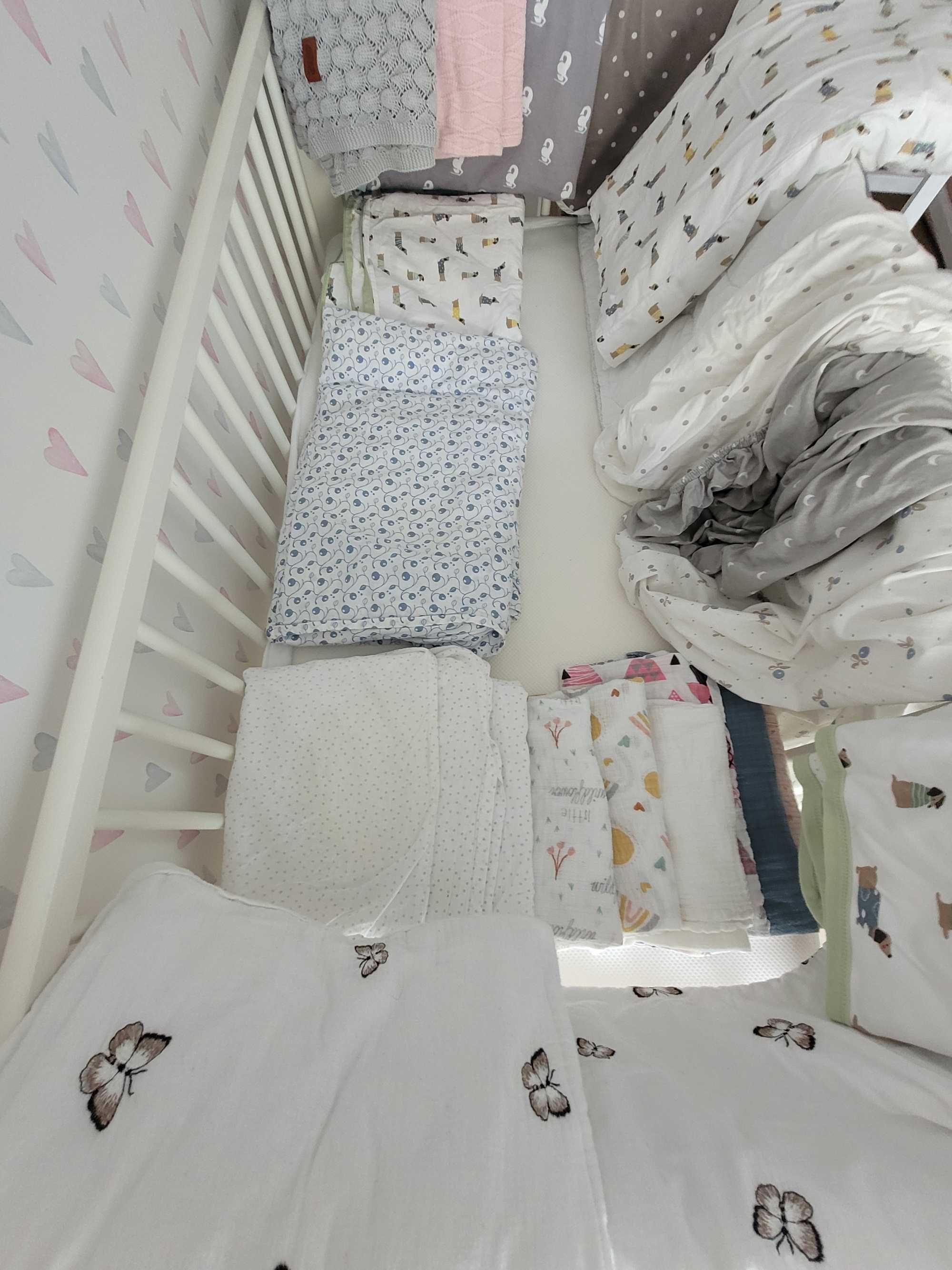 łóżeczko Ikea Gulliver 60x120 białe z nieużywanym materacem i teksylia