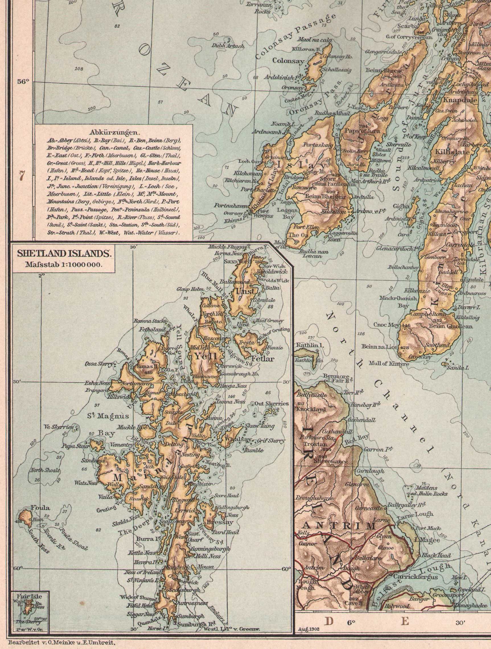Szkocja. Duża efektowna mapa 1908 r. autentyk