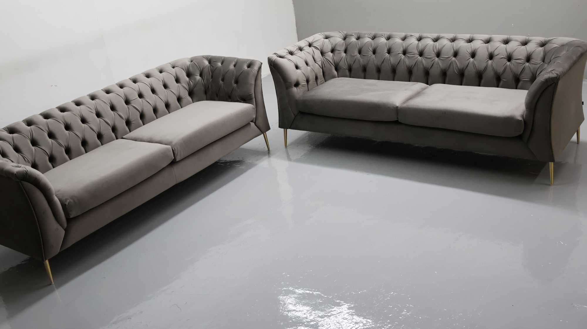 TBB DESIGN WIELKA SOFA 2+2 kanapa taupe welur złote nogi zestaw komple