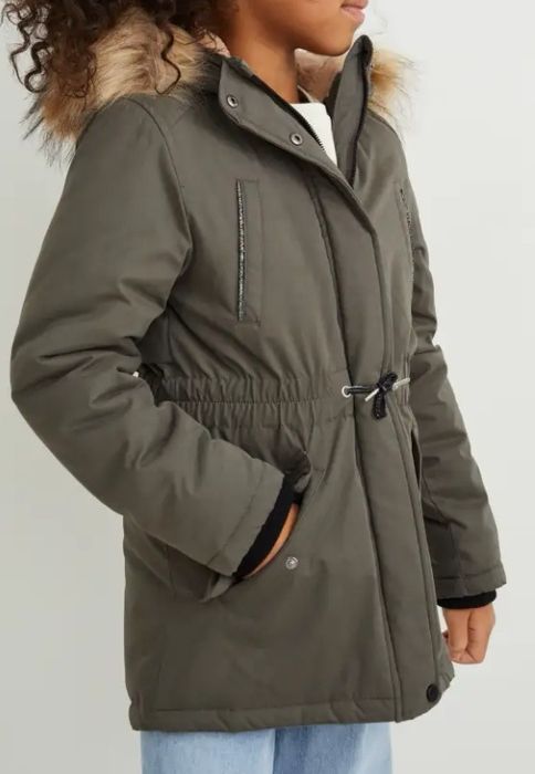 Nowa kurtka parka zimowa  khaki z kapturem r. 158 C&A