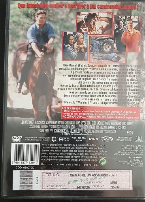 DVD Cartas de um Assassino com Patrick Swayze