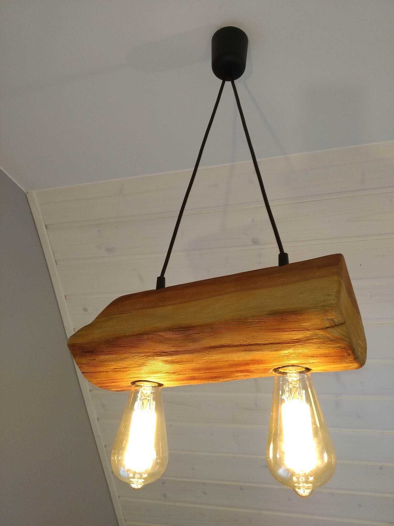 Lampa wisząca drewniana, rustykalna, loftowa. Rękodzieło, loft