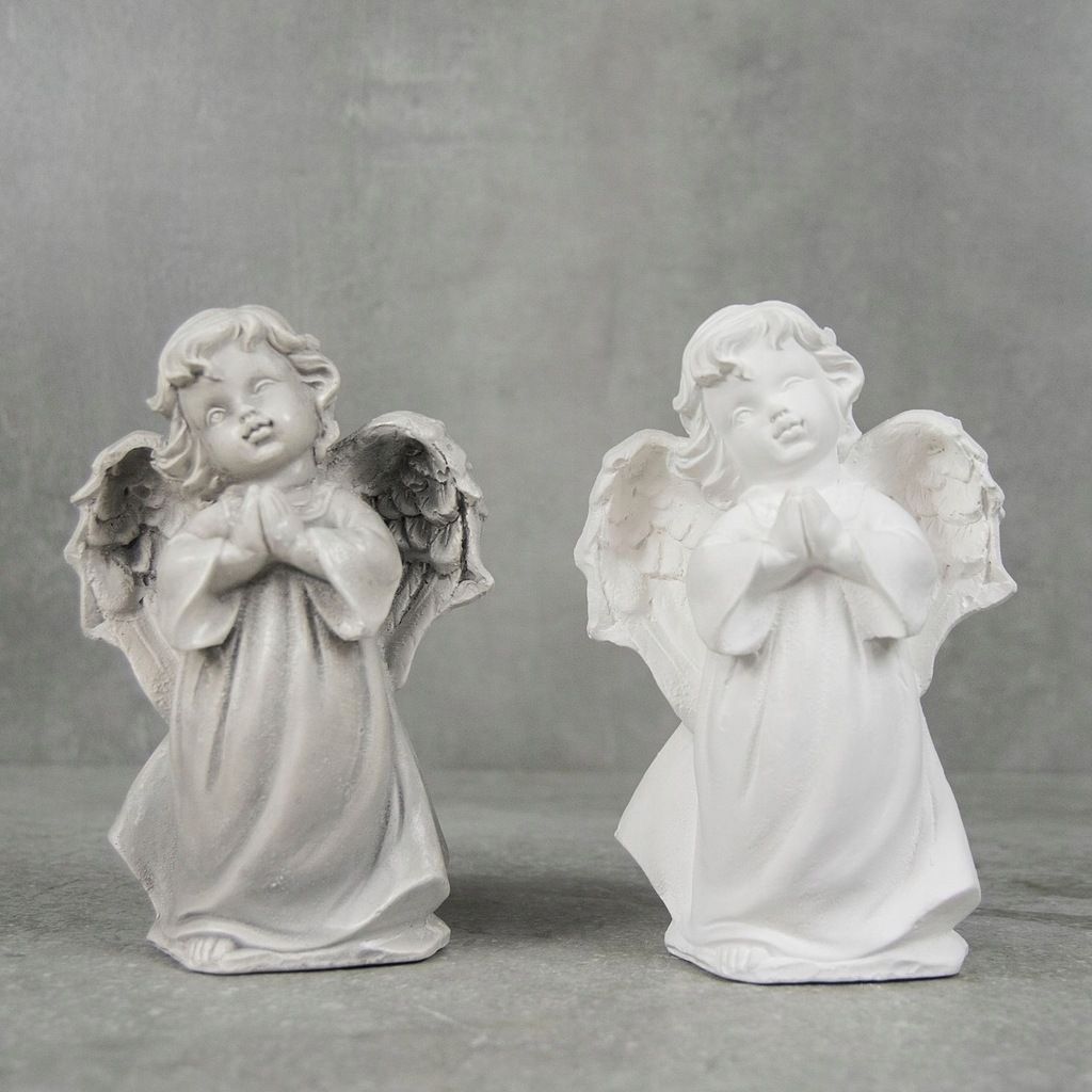 Aniołek stojący modlący anioł figurka gipsowa biały